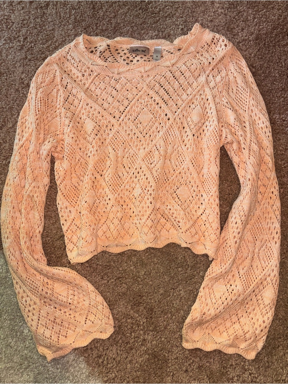 Willow & Root Brand Peach Open-Knit Scoop Neck Sweater